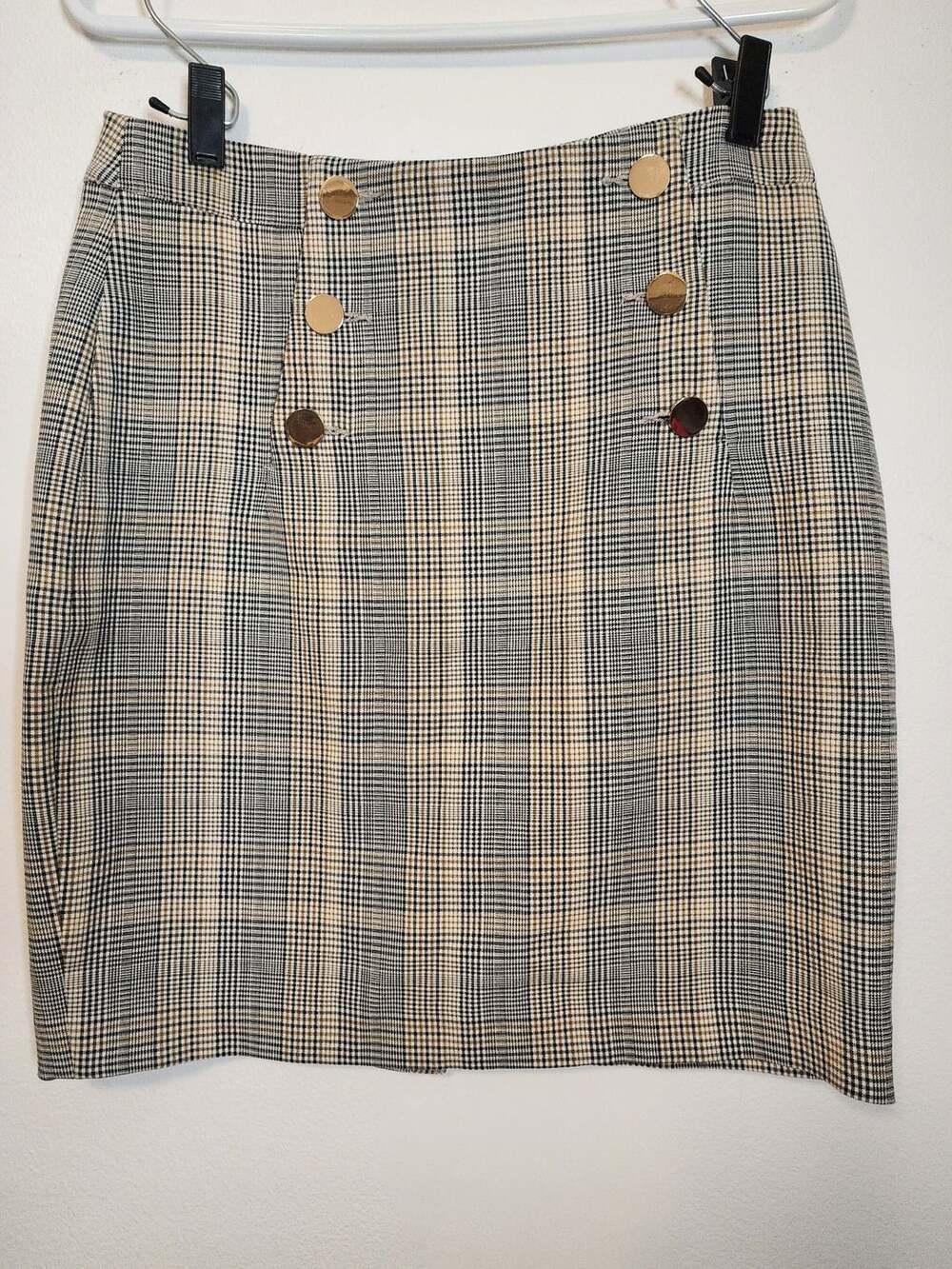 Plaid Skirt Double Breasted Gold Buttons preppy office wear academia